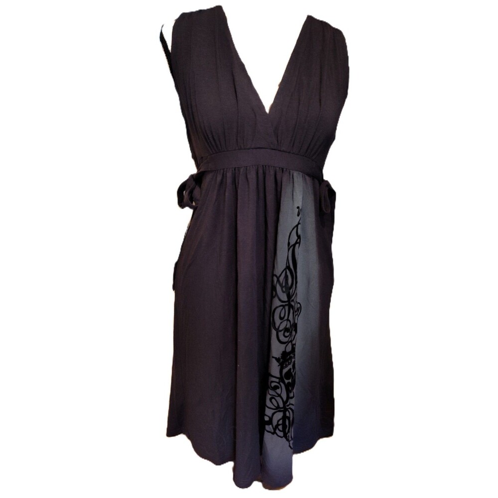 Disneyland Haunted Mansion Whimsy Goth Black Dress w Embellished Velvet Skull L